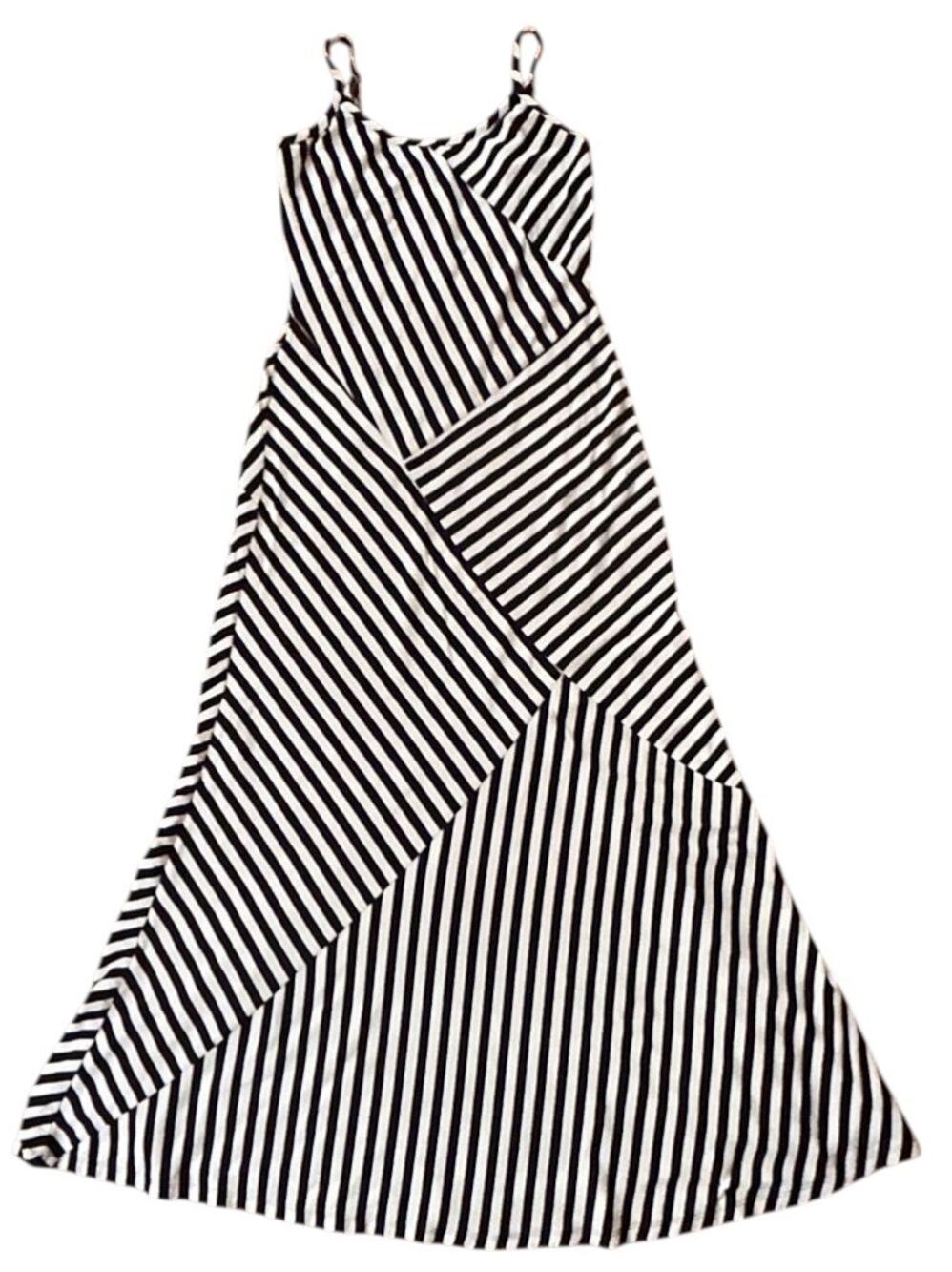 Monteau Adjustable Spaghetti Strap Ivory & Black Striped Maxi Dress Large